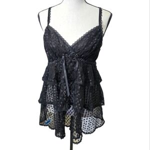 Black Sheer Polka Dot Babydoll Top